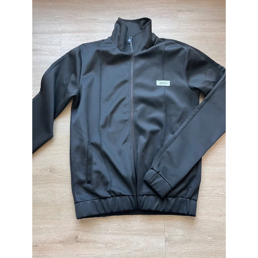Length Track Jacket Mens Large Black Full Zip Mock Neck Long Sleeve Athletic
